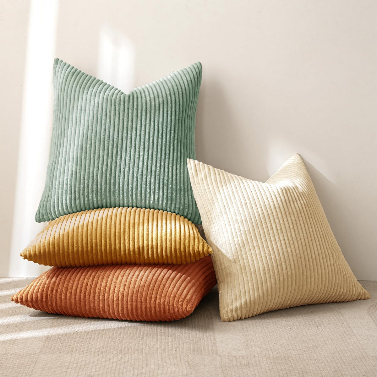 Soft Corduroy Decorative Throw Pillow Covers Orange Teal 18X18