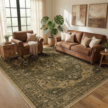Washable Area Rug, 5'X7', Brown/Dark Brown