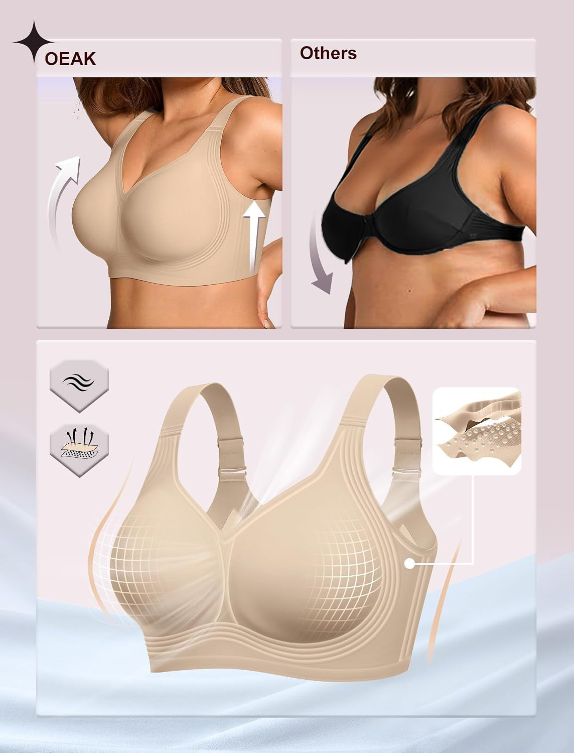Womens Wireless Jelly Bras plus Size Support Push up Comfortable Bra
