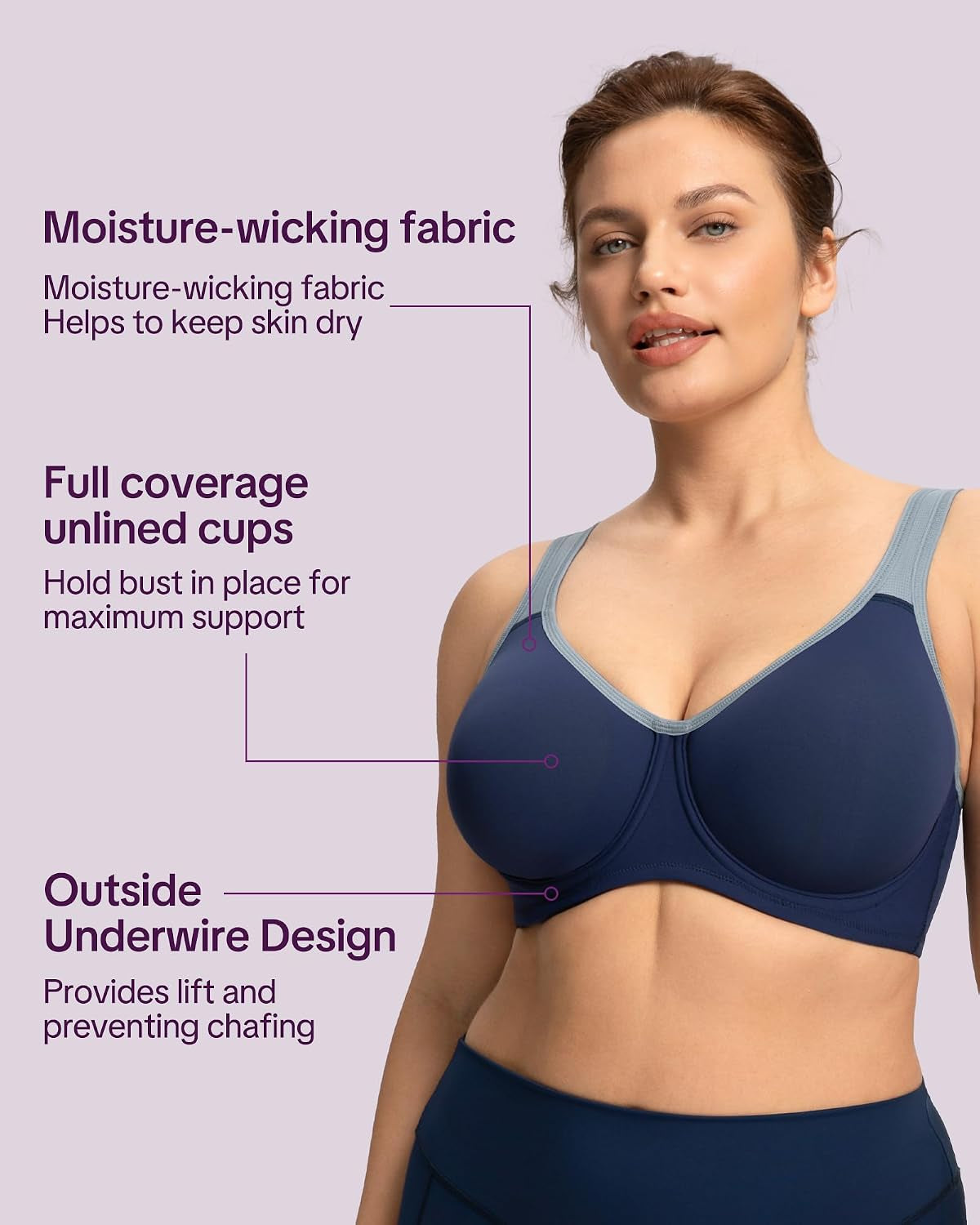 High Support Sports Bra for Women Full Coverage Unlined Large Bust Bra