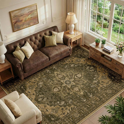 Washable Area Rug, 5'X7', Brown/Dark Brown