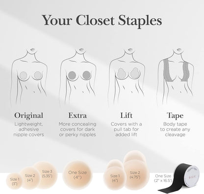 Reusable Nipple Covers, Skin Safe Pasties in Circle or Lift Style