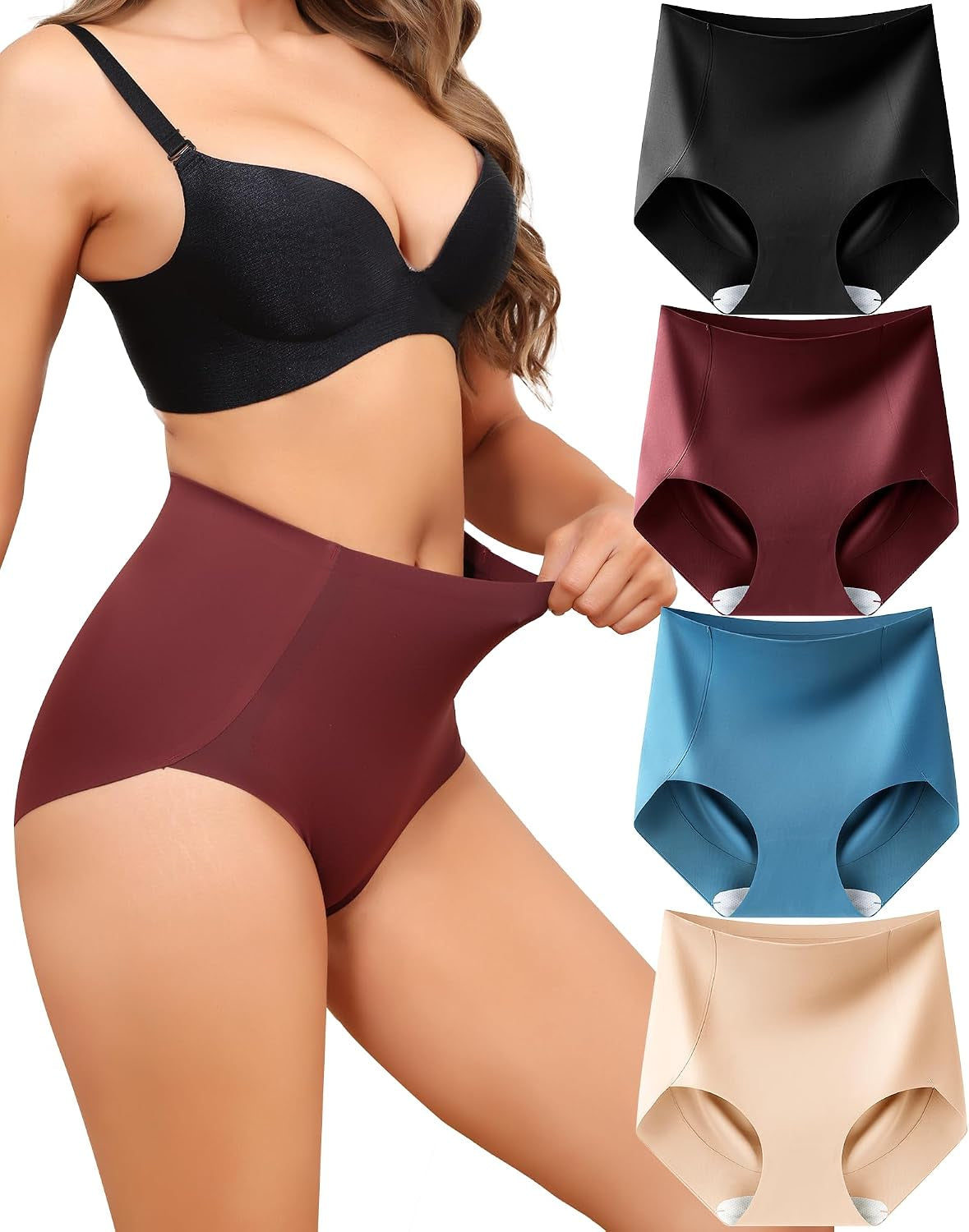 Women'S Tummy Control Underwear High Waisted Seamless Panties 4 Pack