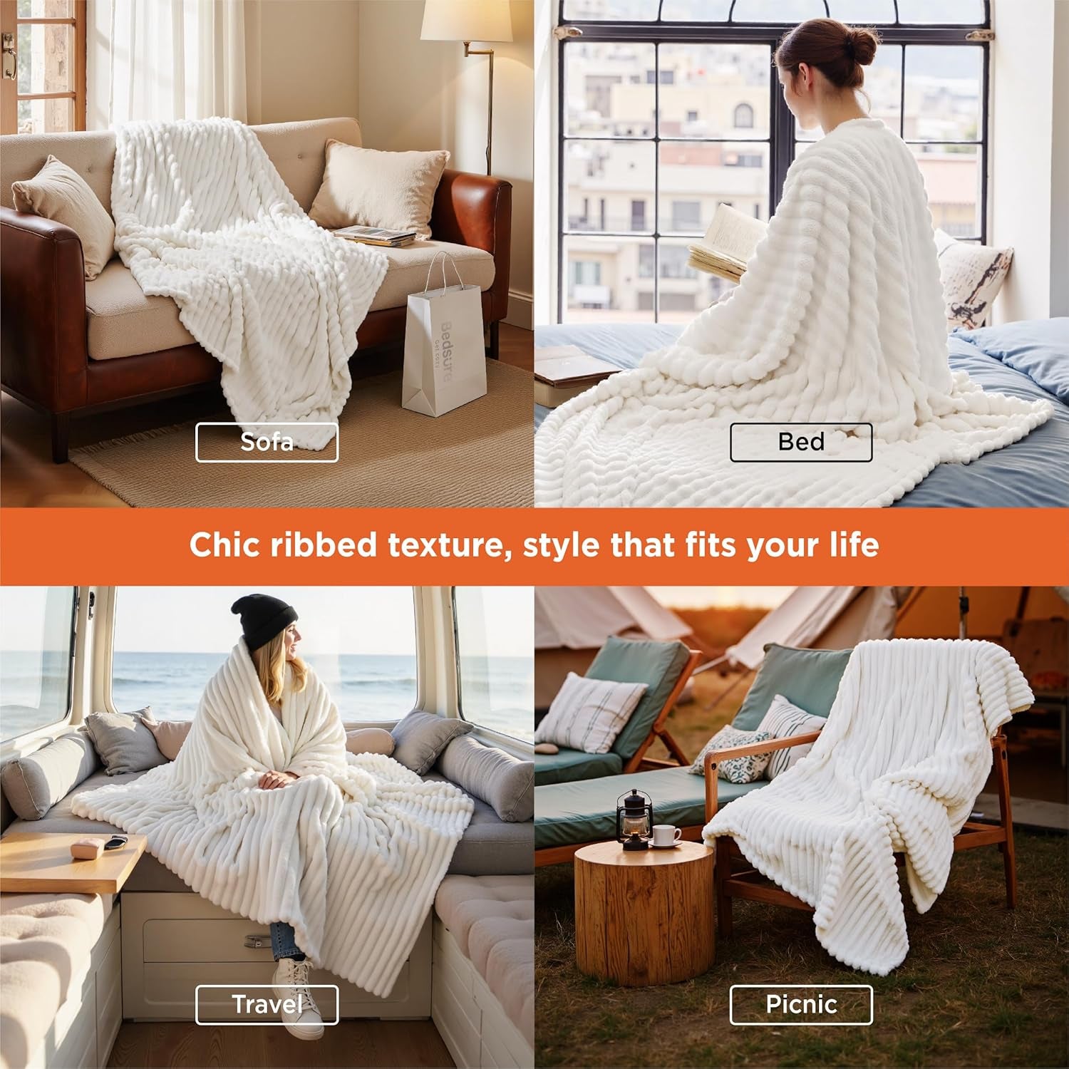 Gentlesoft White Throw Blanket for Couch - Birthday Gifts for Women Mom Her Girls, Cozy Fleece Blanket for Sofa Bed, Living Room Home Bedroom Decor Dorm Essentials, off White, 50X60 Inches