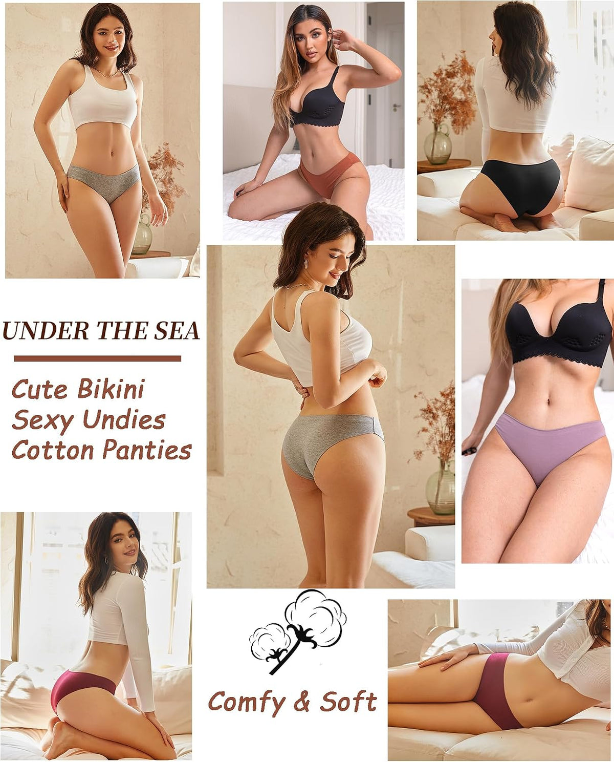 Cotton Underwear Women Sexy Cheeky Bikini Panties Lingerie Outfits 6 Pack