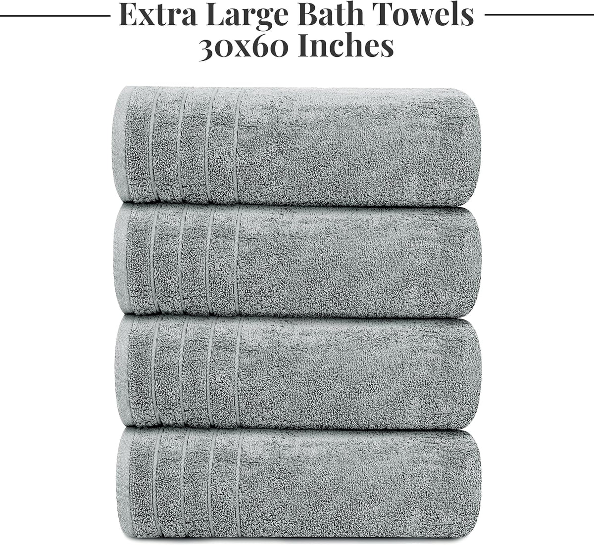 4 Piece Extra Large Bath Towels 30 X 60 Inches, Cool Grey
