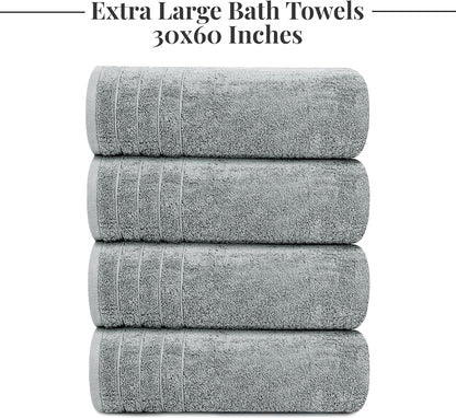 4 Piece Extra Large Bath Towels 30 X 60 Inches, Cool Grey