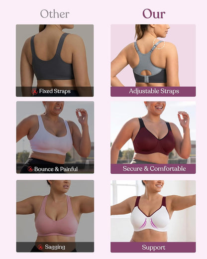 High Support Sports Bra for Women Full Coverage Unlined Large Bust Bra