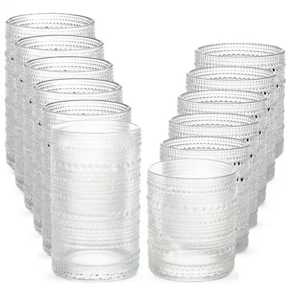 Hobnail Drinking Glasses Set of 12,12 Oz. Highball Glasses and 10 Oz. Cocktail Glasses, Clear Embossed Boho Glass Cups