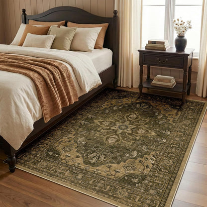Washable Area Rug, 5'X7', Brown/Dark Brown