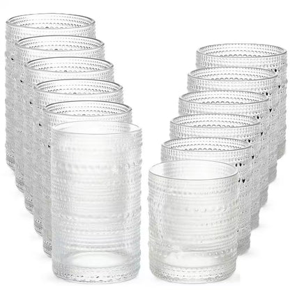 Hobnail Drinking Glasses Set of 12,12 Oz. Highball Glasses and 10 Oz. Cocktail Glasses, Clear Embossed Boho Glass Cups