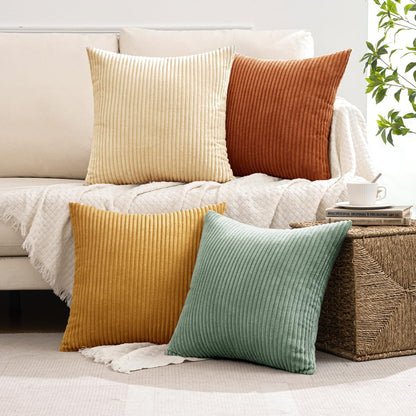 Soft Corduroy Decorative Throw Pillow Covers Orange Teal 18X18