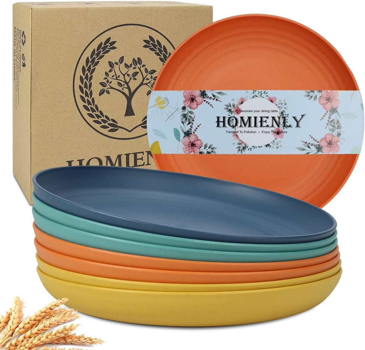 Deep Dinner Plates Set of 8 Alternative for Plastic Plates Microwave and Dishwasher Safe Wheat Straw Plates for Kitchen Unbreakable Kids Plate Set with 4 Colors (Classic Bright, 9 Inch)