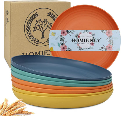 Deep Dinner Plates Set of 8 Alternative for Plastic Plates Microwave and Dishwasher Safe Wheat Straw Plates for Kitchen Unbreakable Kids Plate Set with 4 Colors (Classic Bright, 9 Inch)