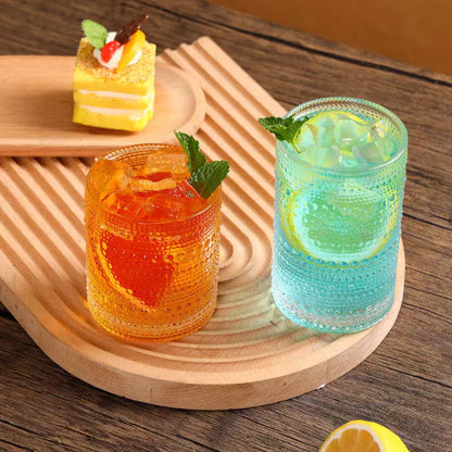 Hobnail Drinking Glasses Set of 12,12 Oz. Highball Glasses and 10 Oz. Cocktail Glasses, Clear Embossed Boho Glass Cups