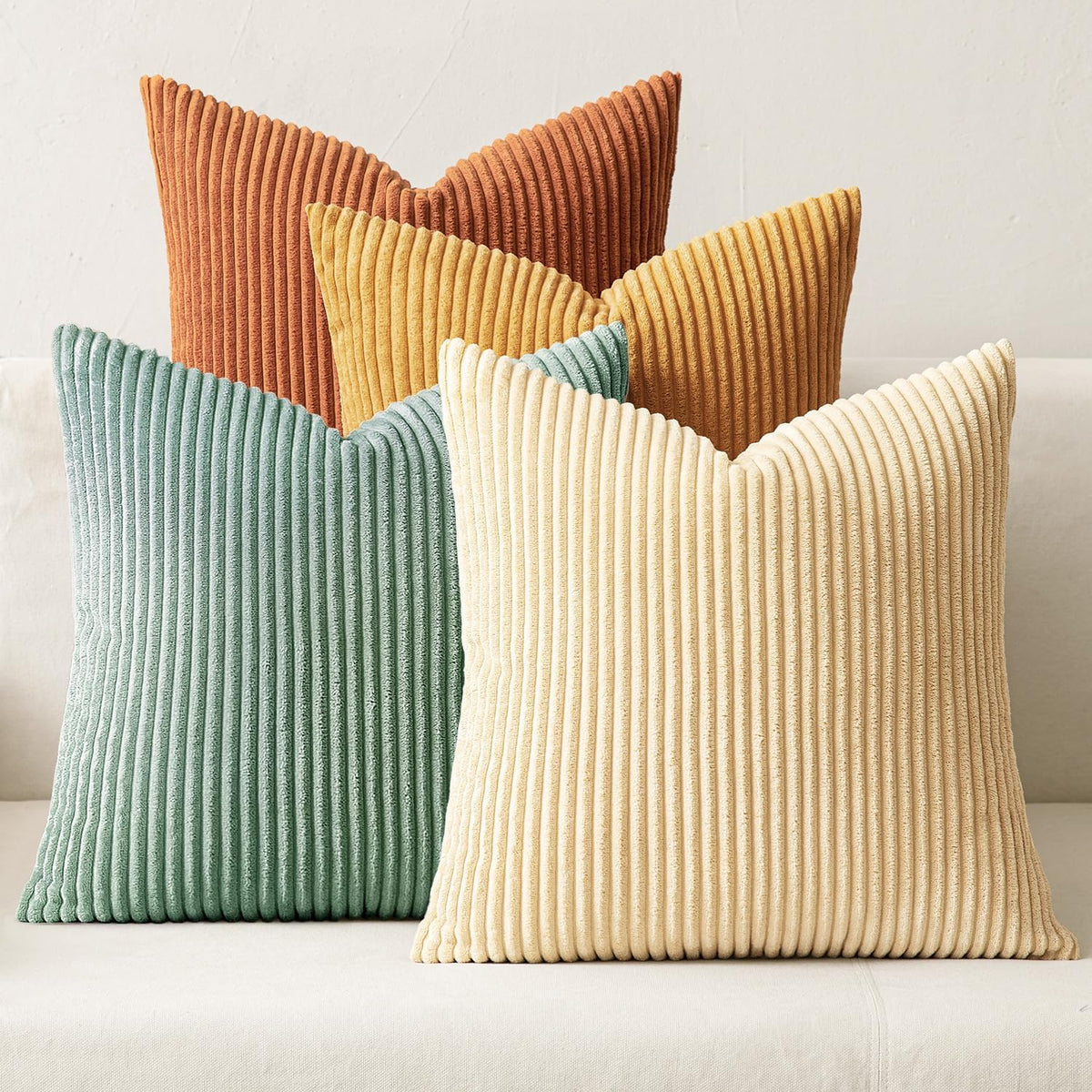 Soft Corduroy Decorative Throw Pillow Covers Orange Teal 18X18