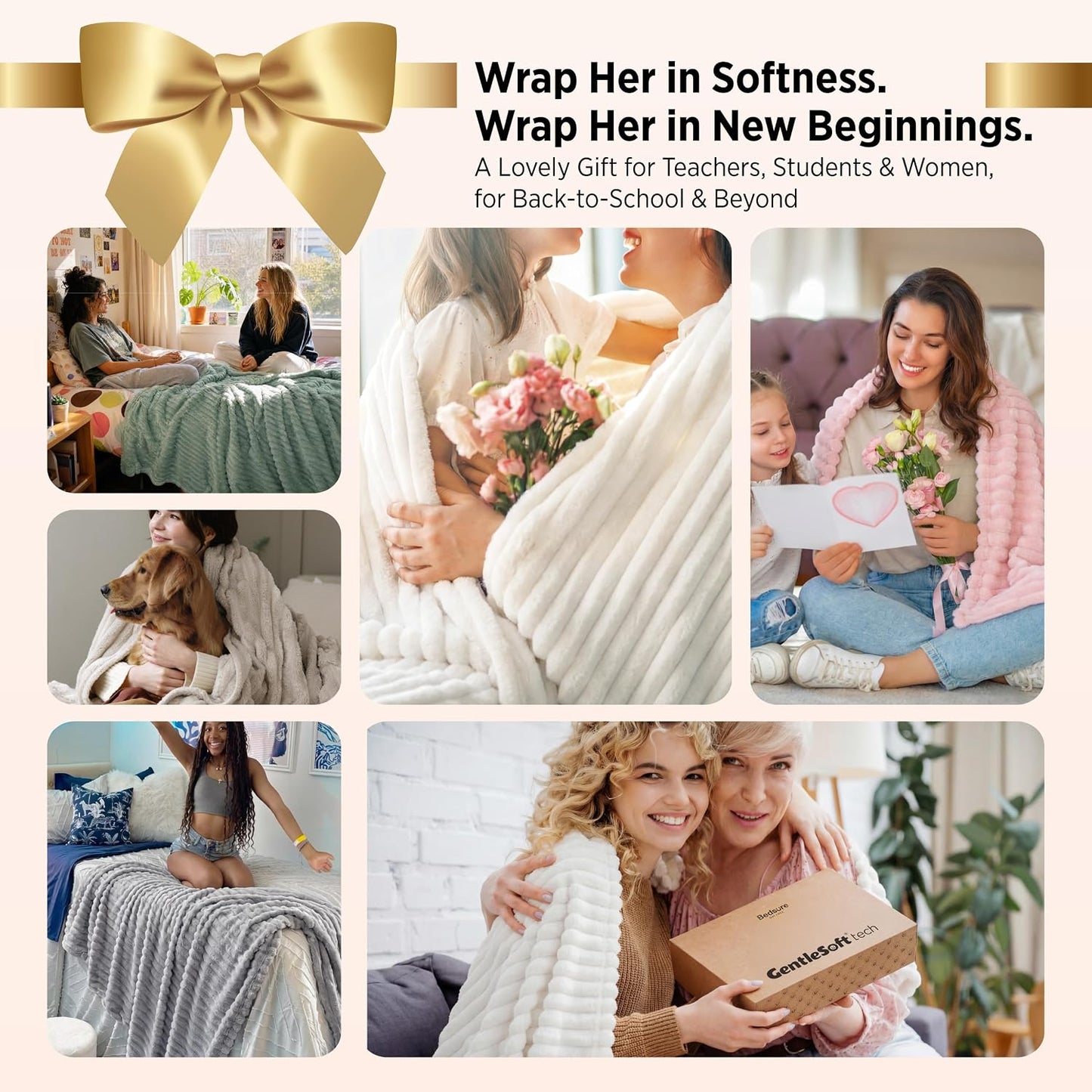 Gentlesoft White Throw Blanket for Couch - Birthday Gifts for Women Mom Her Girls, Cozy Fleece Blanket for Sofa Bed, Living Room Home Bedroom Decor Dorm Essentials, off White, 50X60 Inches