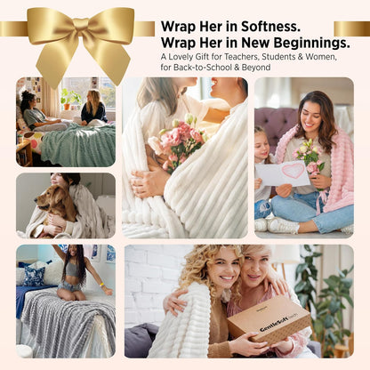Gentlesoft White Throw Blanket for Couch - Birthday Gifts for Women Mom Her Girls, Cozy Fleece Blanket for Sofa Bed, Living Room Home Bedroom Decor Dorm Essentials, off White, 50X60 Inches