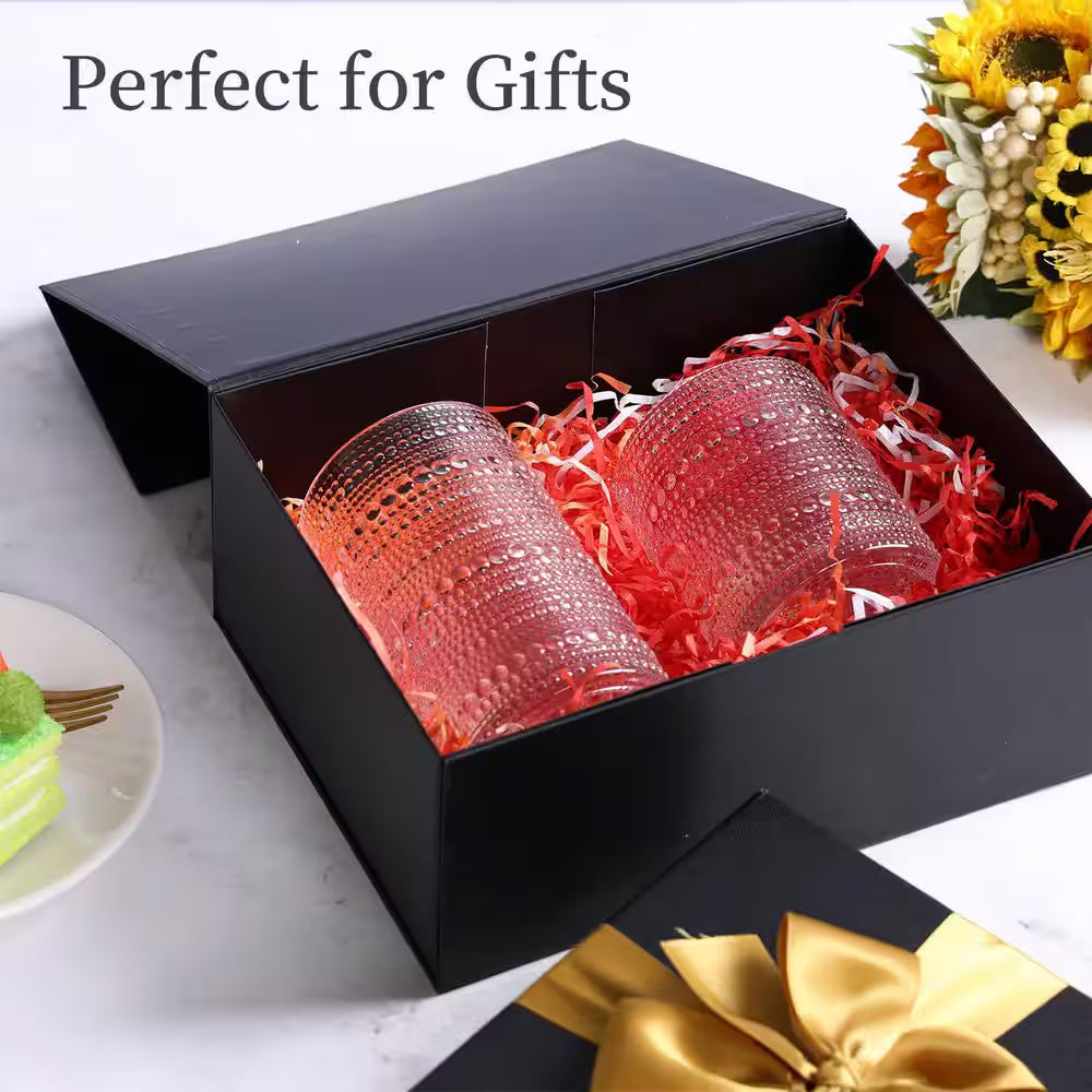 Hobnail Drinking Glasses Set of 12,12 Oz. Highball Glasses and 10 Oz. Cocktail Glasses, Clear Embossed Boho Glass Cups