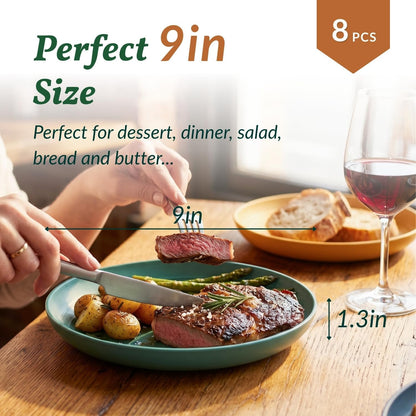 Deep Dinner Plates Set of 8 Alternative for Plastic Plates Microwave and Dishwasher Safe Wheat Straw Plates for Kitchen Unbreakable Kids Plate Set with 4 Colors (Classic Bright, 9 Inch)