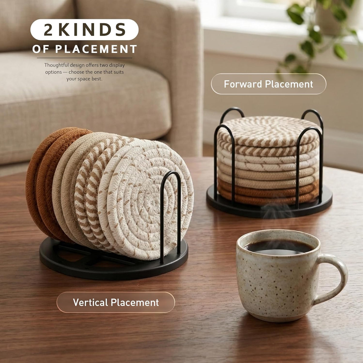Coasters Set of 8 for Drinks, 4 Inch Large Coasters for Coffee Table, Tabletop Protection for Hot & Cold Drinks, Versatile Coasters for Home Decor, Non-Slip & Easy to Clean, Coffee