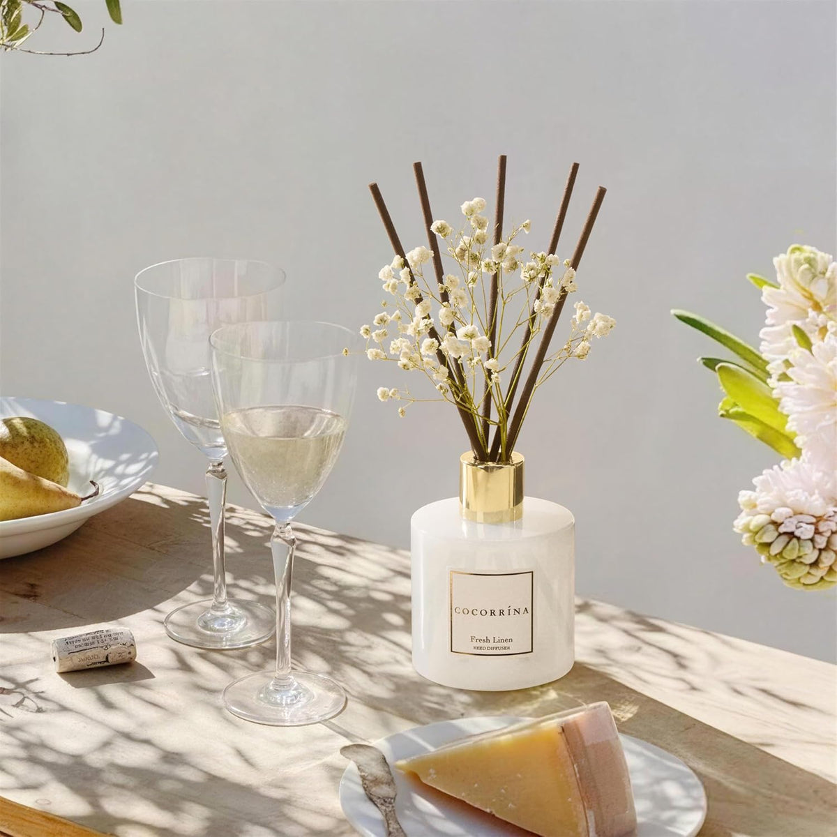 Reed Diffuser - Fresh Linen 6.7 Fl Oz Reed Diffuser with Sticks, Home Bedrrom Bathroom Shelf Decor