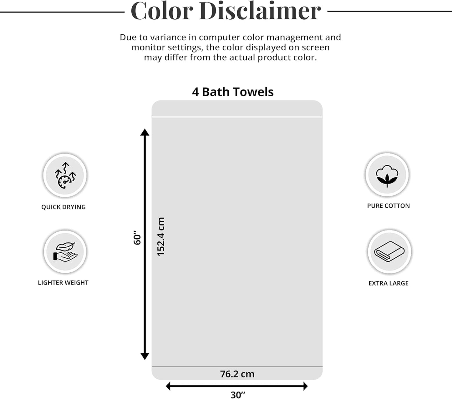 4 Piece Extra Large Bath Towels 30 X 60 Inches, Cool Grey