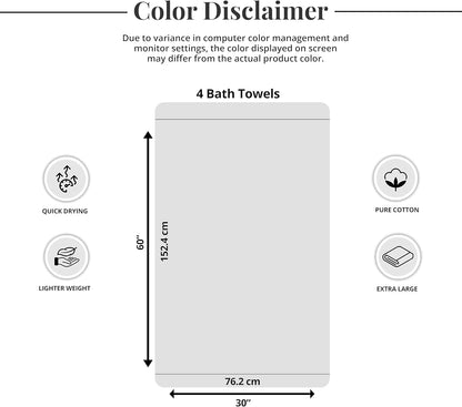 4 Piece Extra Large Bath Towels 30 X 60 Inches, Cool Grey