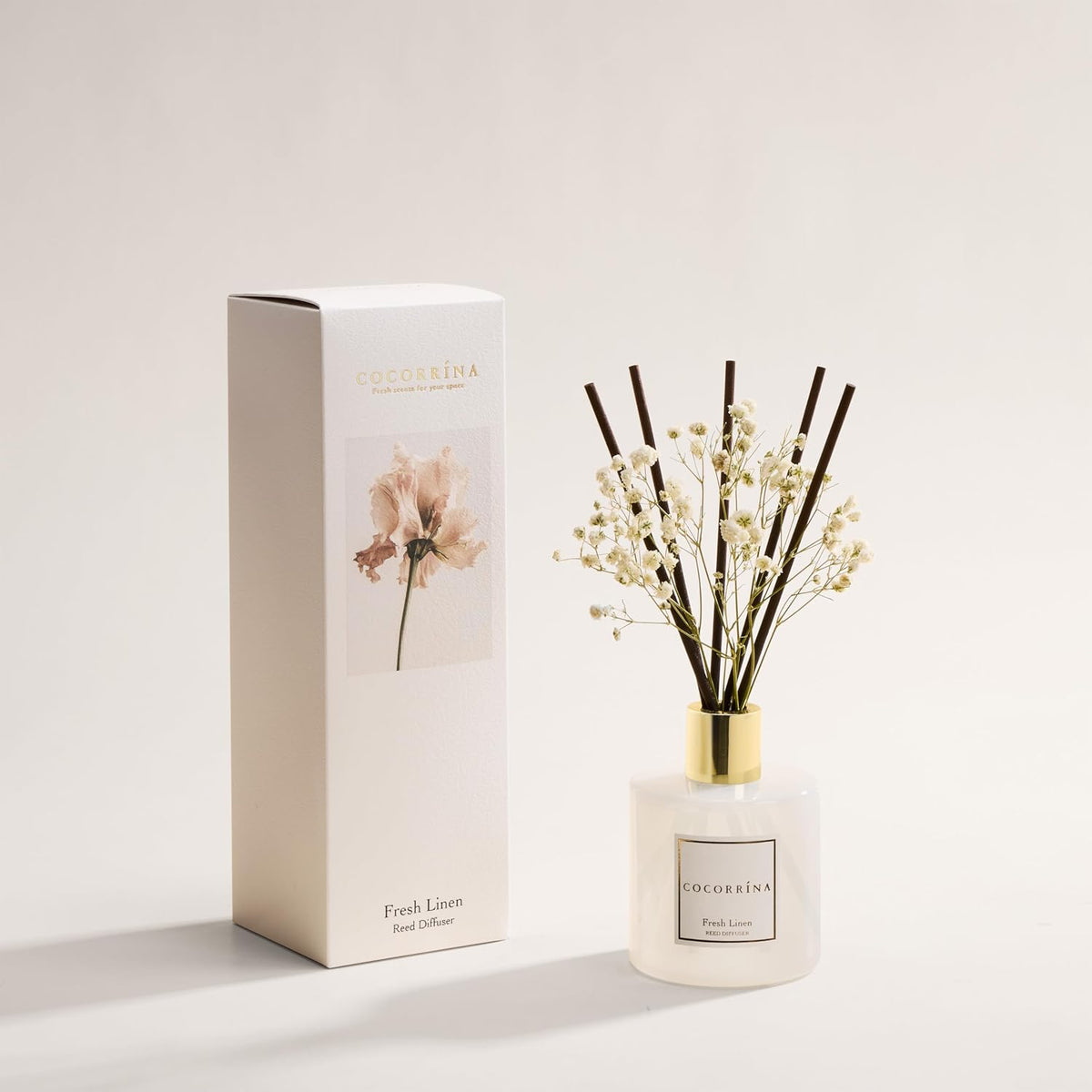 Reed Diffuser - Fresh Linen 6.7 Fl Oz Reed Diffuser with Sticks, Home Bedrrom Bathroom Shelf Decor