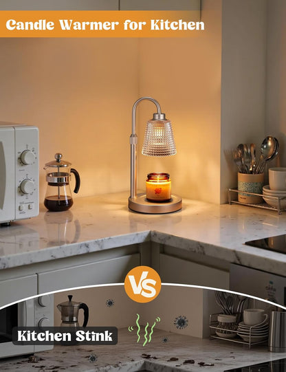 Champagne Gold Candle Warmer Lamp with Timer, Dimmable Candle Warmer for Home Decor, Height Adjustable Candle Lamp for Jar Candles, Birthday Gifts for Women Mom, House Warming Gifts New Home
