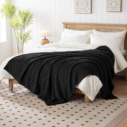 Black Throw Blanket - Soft & Fluffy Fleece, Cute & Aesthetic, Perfect for Sofa, Couch, Chair, Bed, Living Room & Bedroom, All-Season Use, Plush & Cozy Decorative Blanket 50X60