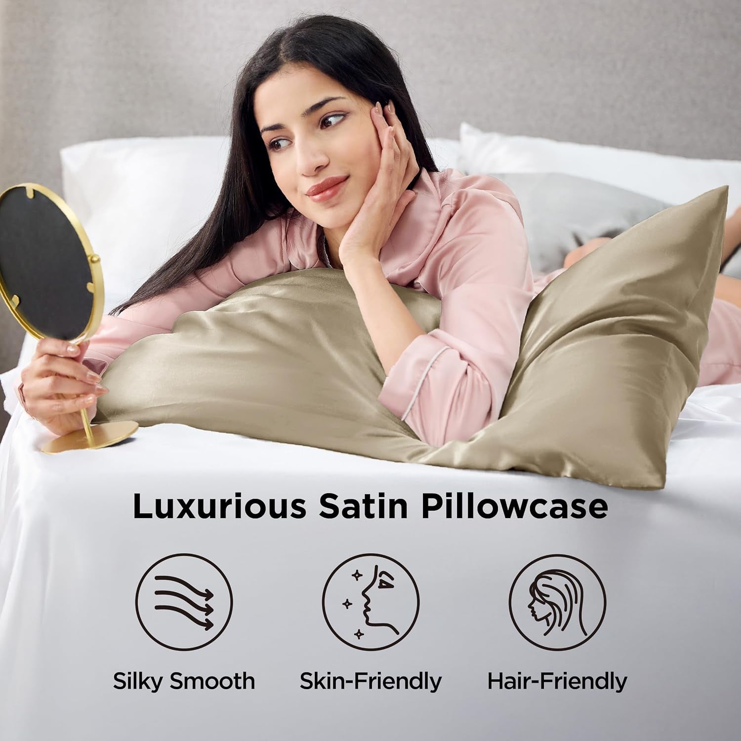 Satin Pillowcases Queen Set of 2, Similar to Silk Pillow Case Khaki
