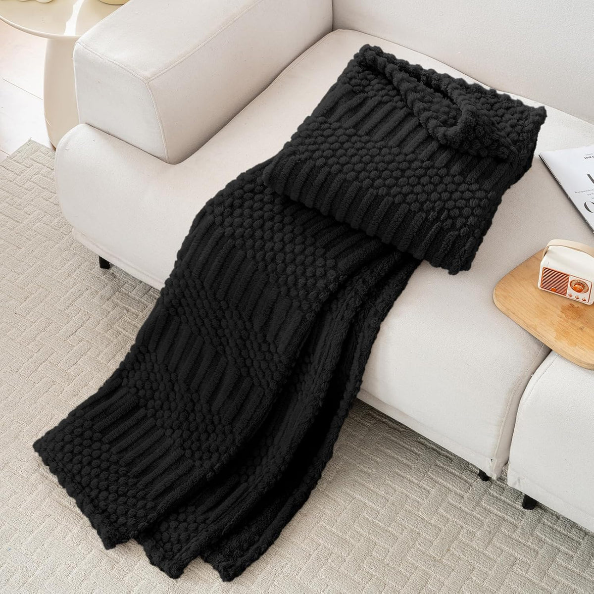 Black Throw Blanket - Soft & Fluffy Fleece, Cute & Aesthetic, Perfect for Sofa, Couch, Chair, Bed, Living Room & Bedroom, All-Season Use, Plush & Cozy Decorative Blanket 50X60