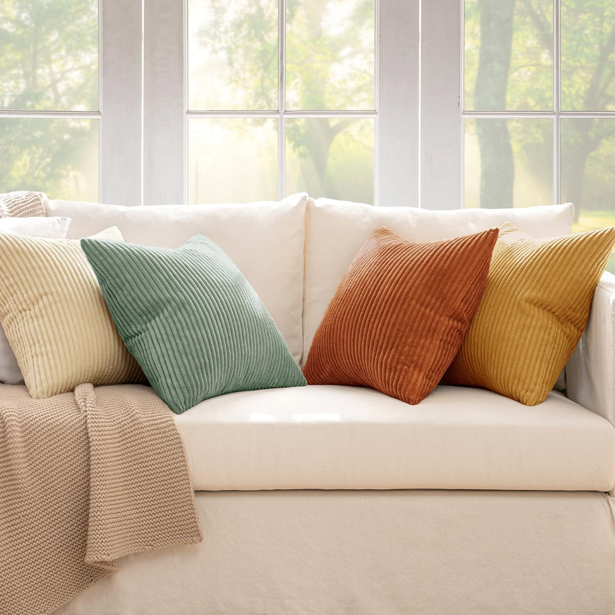 Soft Corduroy Decorative Throw Pillow Covers Orange Teal 18X18