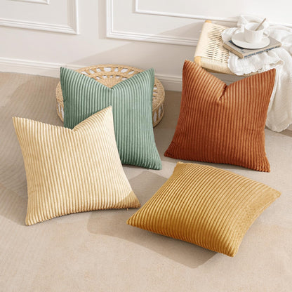 Soft Corduroy Decorative Throw Pillow Covers Orange Teal 18X18