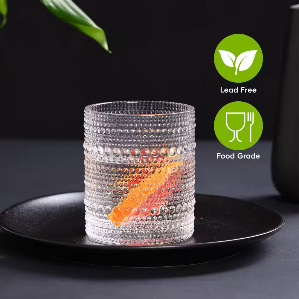Hobnail Drinking Glasses Set of 12,12 Oz. Highball Glasses and 10 Oz. Cocktail Glasses, Clear Embossed Boho Glass Cups