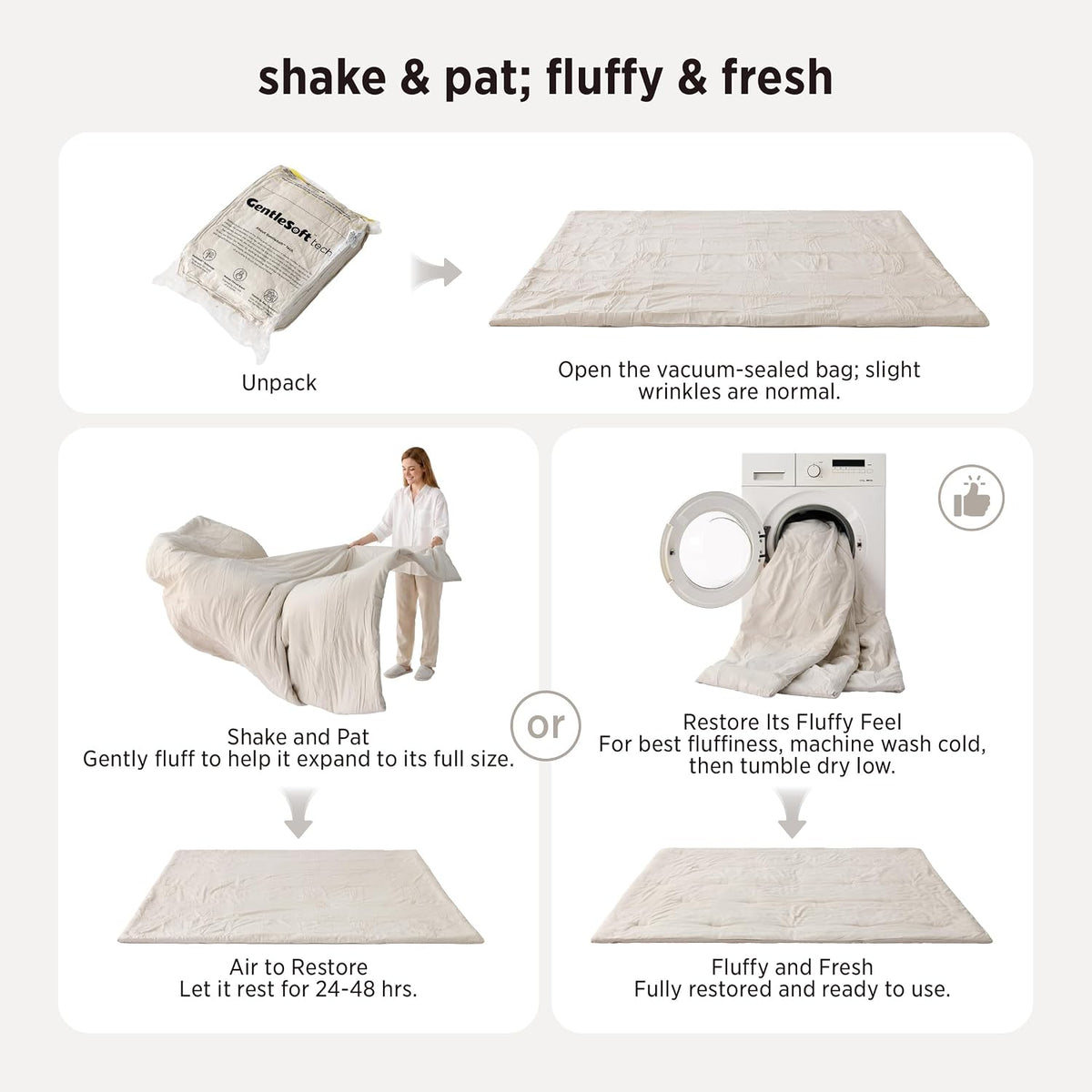 King Comforter Set Prewashed Soft Bedding Set 3Pcs Beige 104"X90"