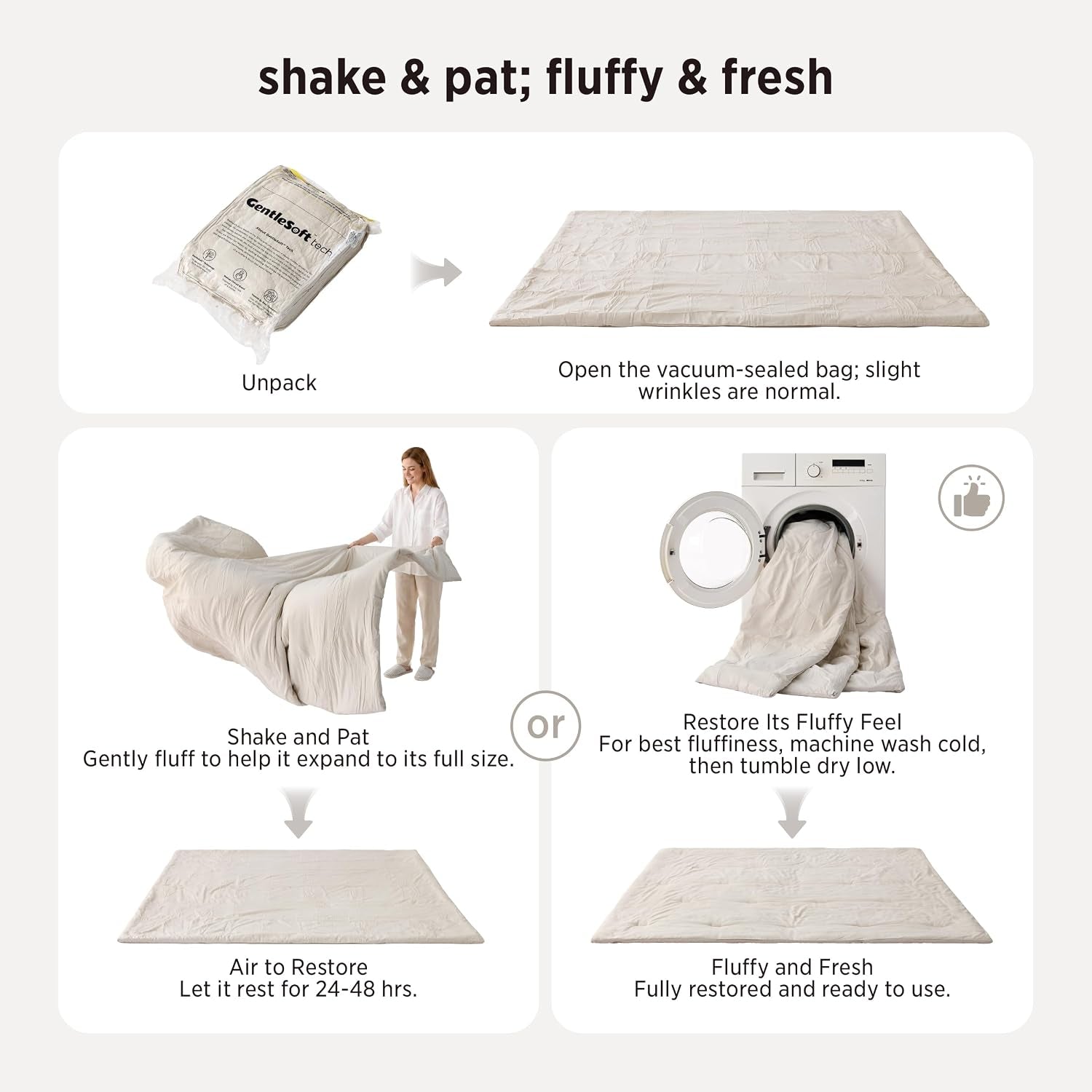 King Comforter Set Prewashed Soft Bedding Set 3Pcs Beige 104"X90"