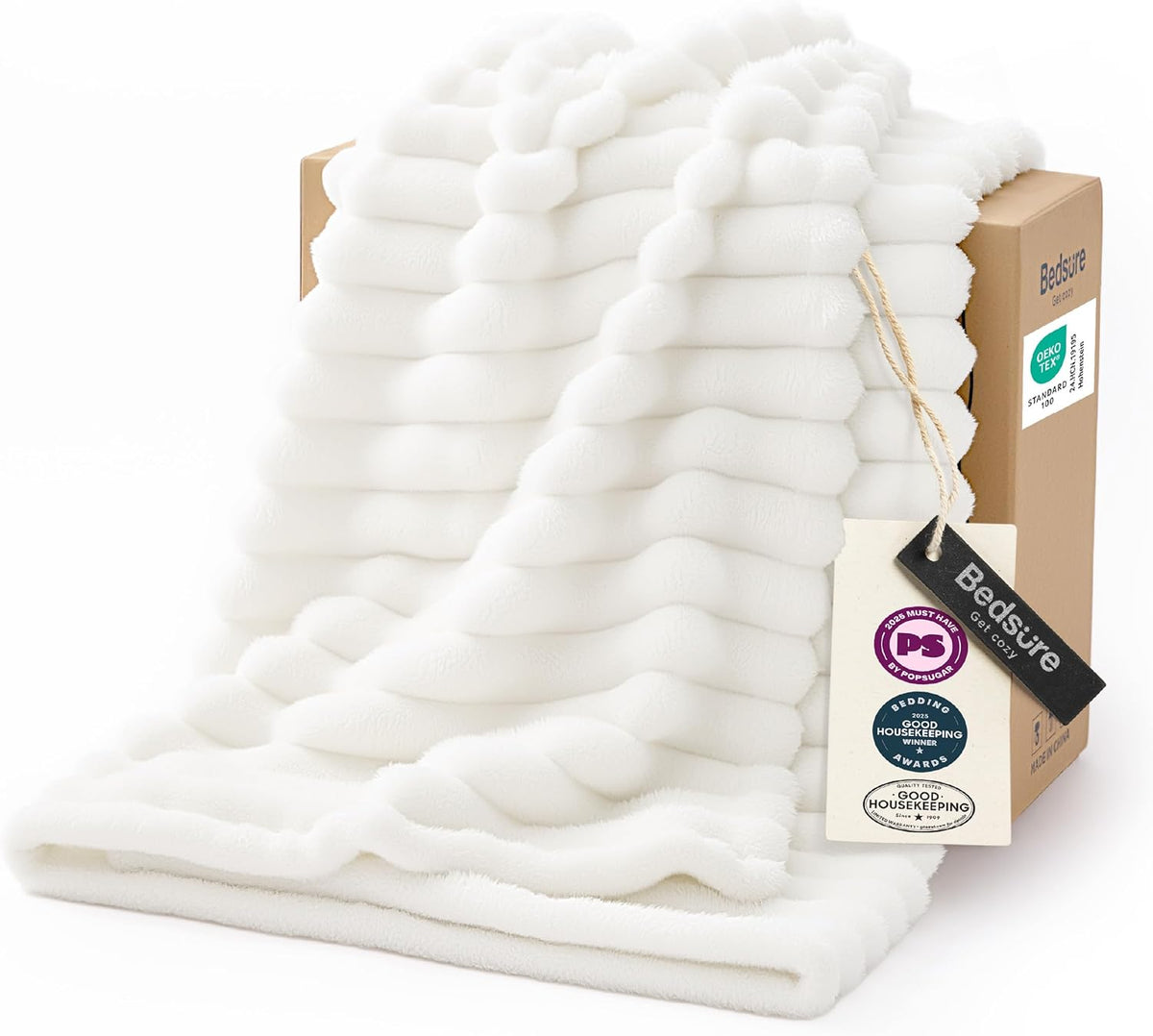 Gentlesoft White Throw Blanket for Couch - Birthday Gifts for Women Mom Her Girls, Cozy Fleece Blanket for Sofa Bed, Living Room Home Bedroom Decor Dorm Essentials, off White, 50X60 Inches