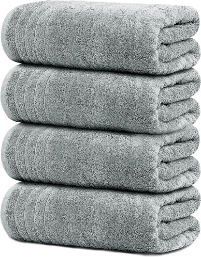 4 Piece Extra Large Bath Towels 30 X 60 Inches, Cool Grey