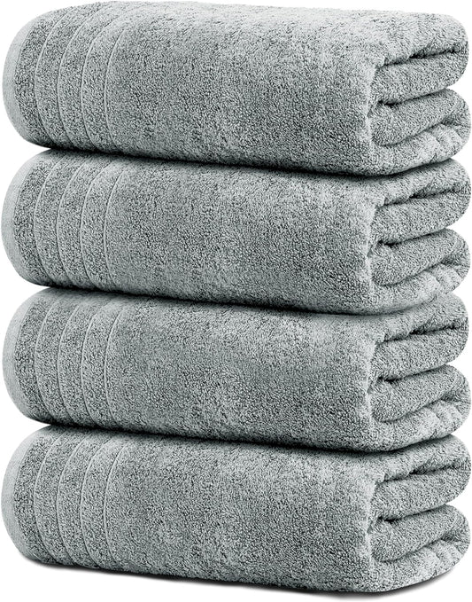 4 Piece Extra Large Bath Towels 30 X 60 Inches, Cool Grey