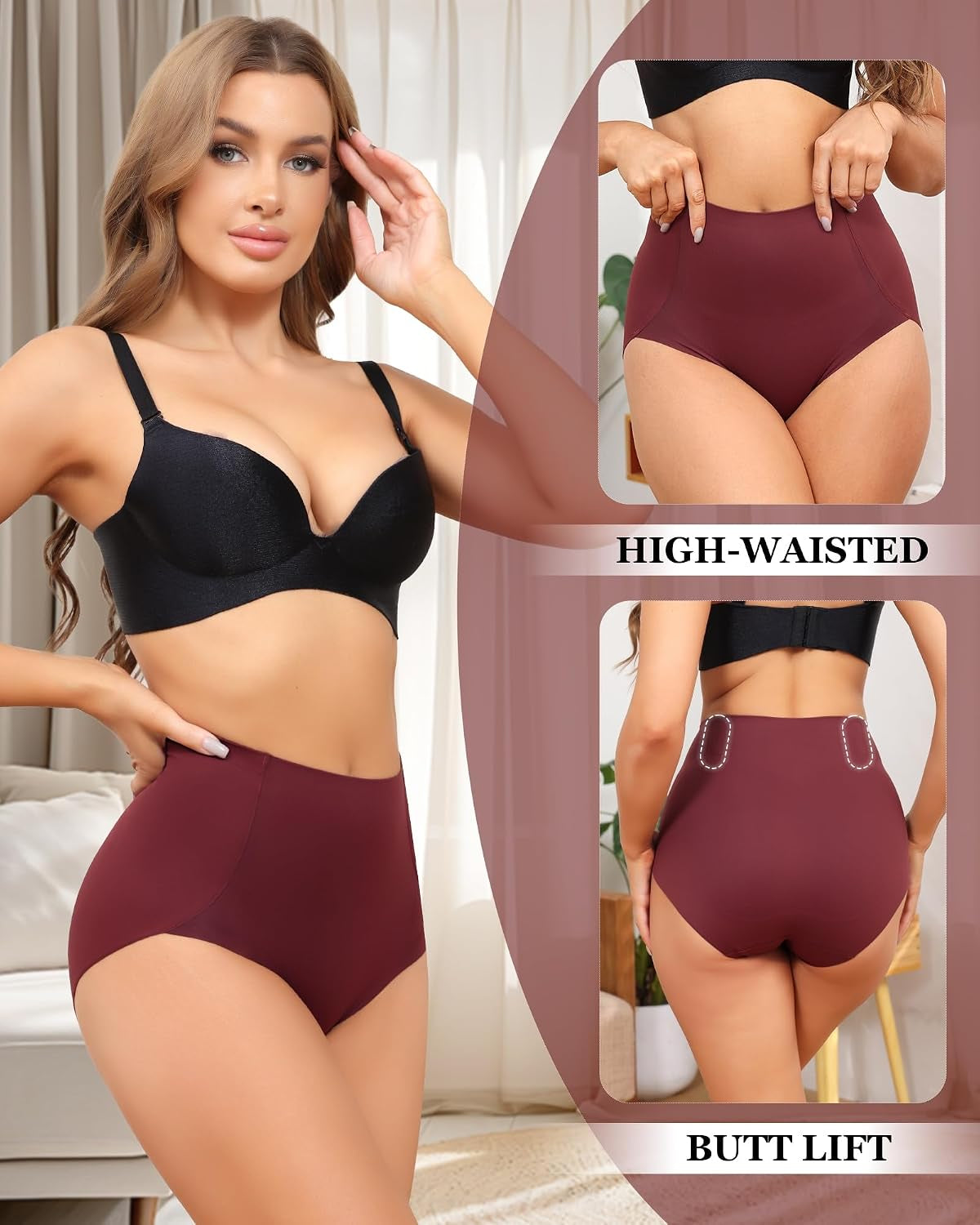 Women'S Tummy Control Underwear High Waisted Seamless Panties 4 Pack