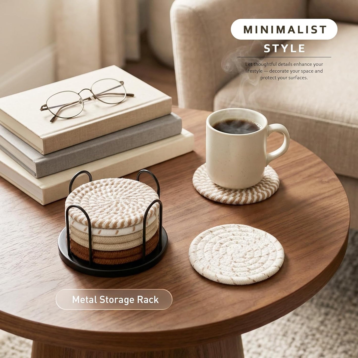 Coasters Set of 8 for Drinks, 4 Inch Large Coasters for Coffee Table, Tabletop Protection for Hot & Cold Drinks, Versatile Coasters for Home Decor, Non-Slip & Easy to Clean, Coffee