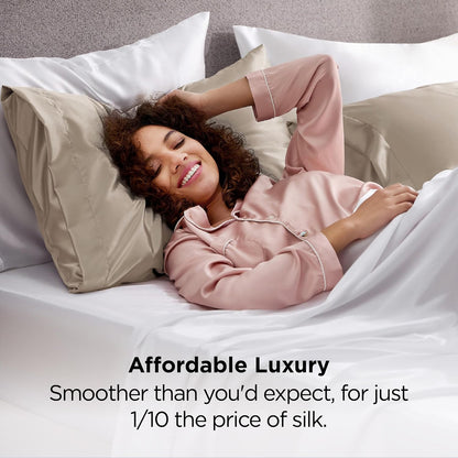 Satin Pillowcases Queen Set of 2, Similar to Silk Pillow Case Khaki