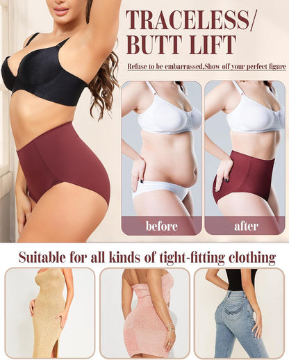 Women'S Tummy Control Underwear High Waisted Seamless Panties 4 Pack