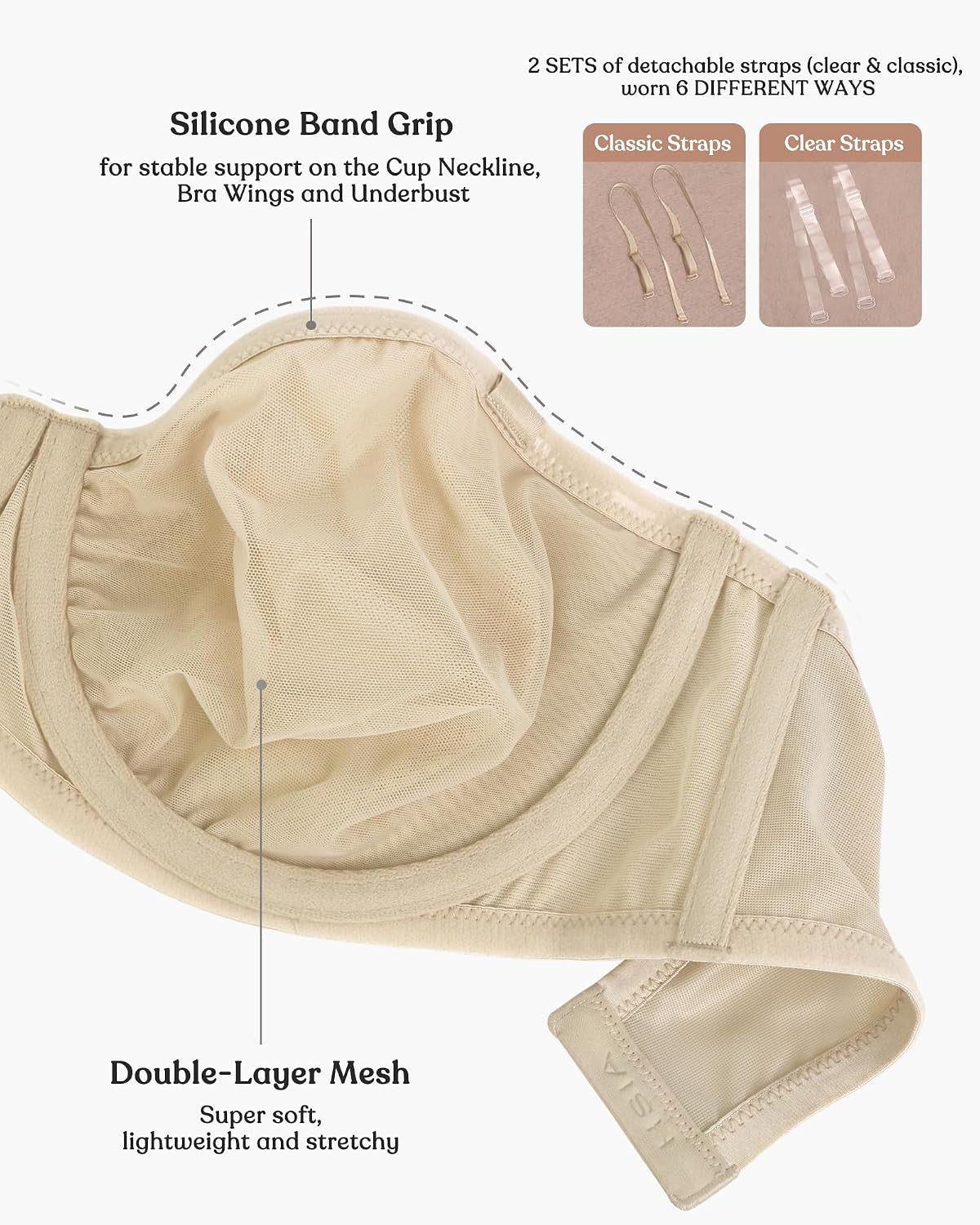 Strapless Bra for Large Breasts, Womens Bella Minimizer Balconette Bra