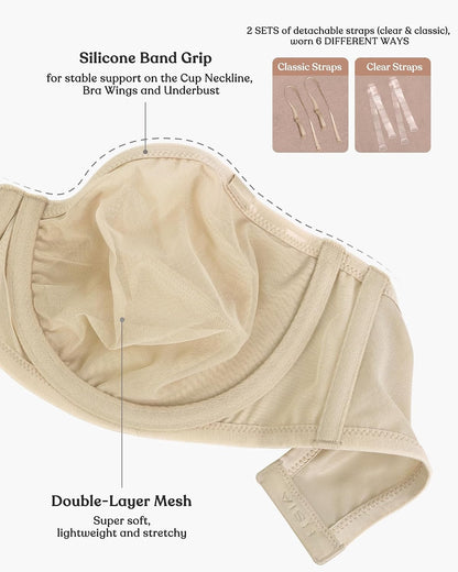 Strapless Bra for Large Breasts, Womens Bella Minimizer Balconette Bra