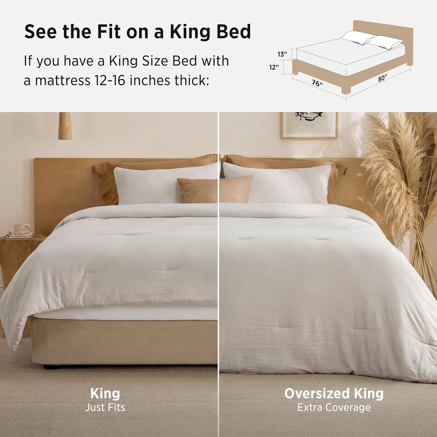 King Comforter Set Prewashed Soft Bedding Set 3Pcs Beige 104"X90"