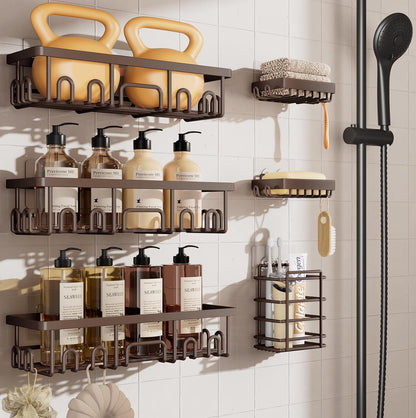 Shower Caddy 6-Pack, No Drilling & Rustproof, Waterproof Adhesive Shelves Rack with Soap Holder, Large Capacity Bathroom Organizers and Storage, Wall-Mounted Kitchen & Home Decor