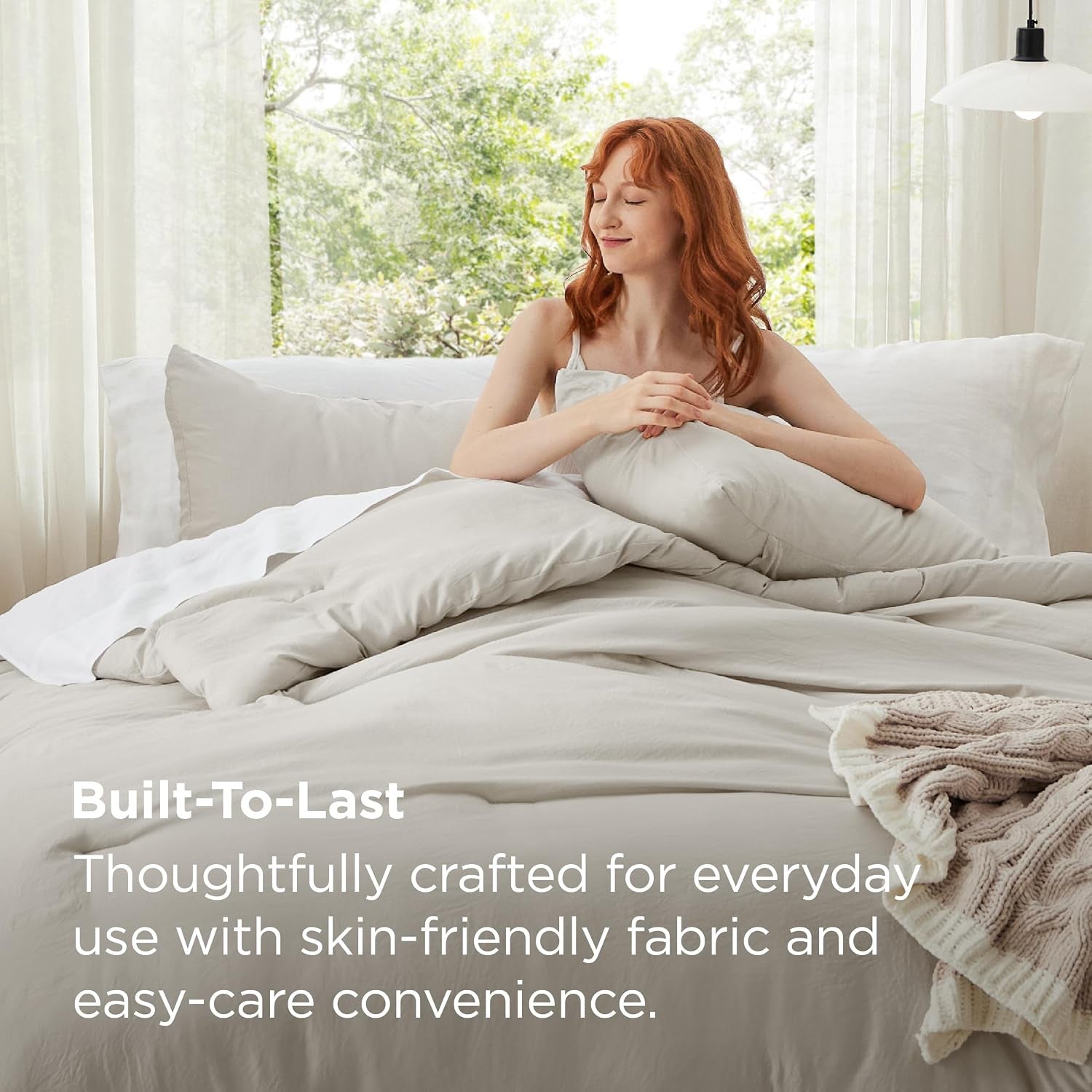 King Comforter Set Prewashed Soft Bedding Set 3Pcs Beige 104"X90"